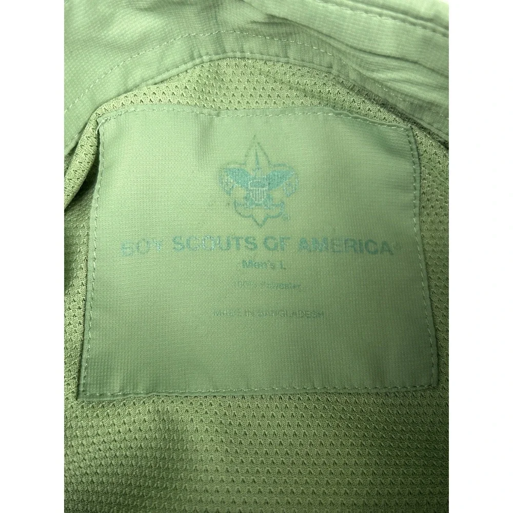 Boy Scouts Polyester Vented Button Collared Shirt Green Short Sleeve Mens Large